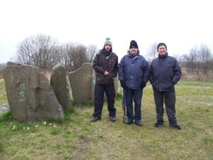 BSD member Tom Jones visiting the site, with Duncan Lunan and BSD President Grahame Gardner